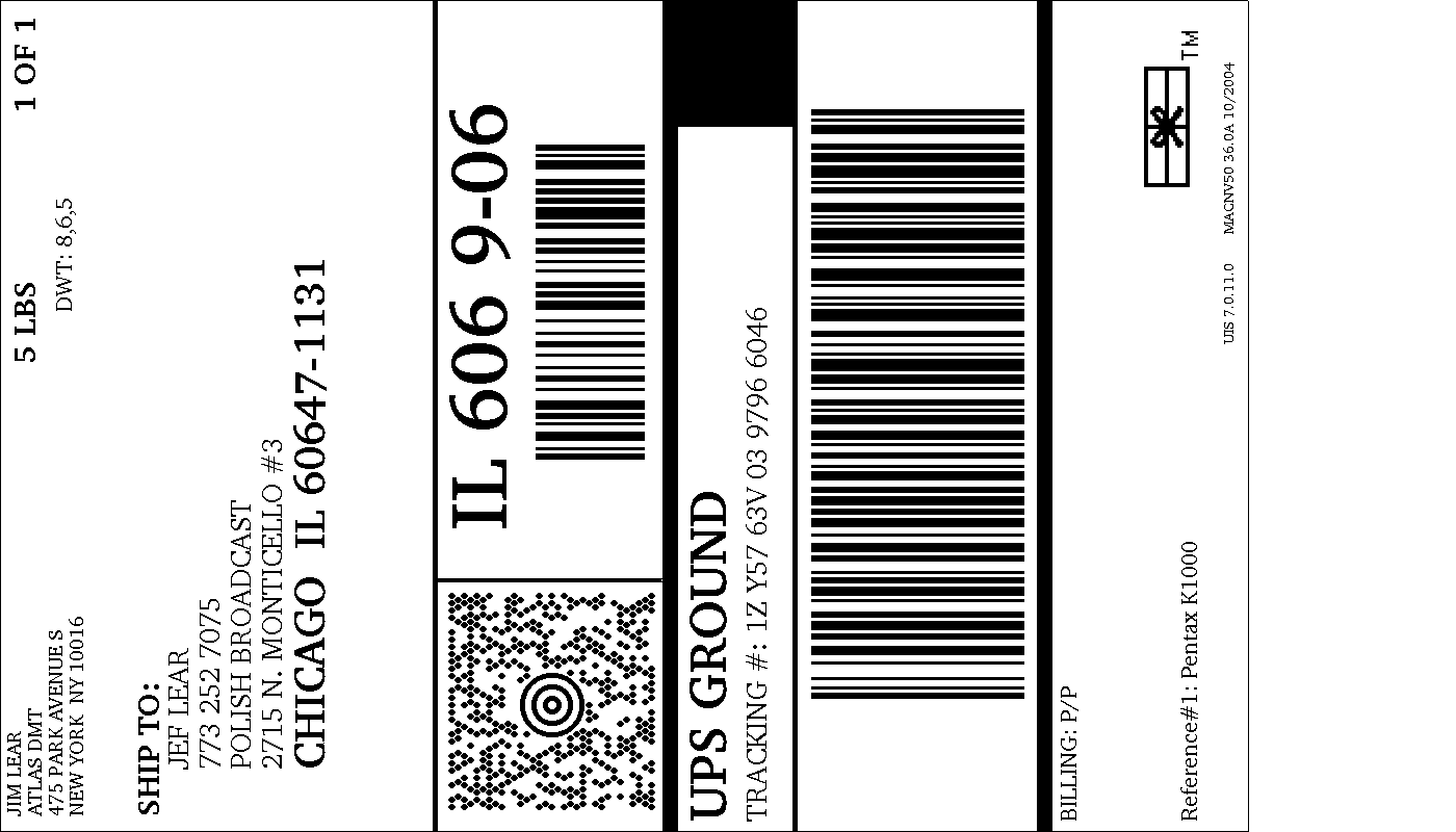 UPS Internet Shipping Shipment Label